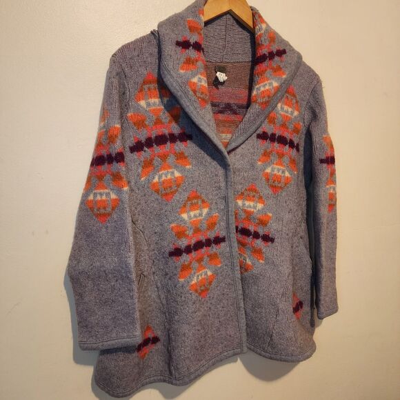 We The Free People Aztec Cardigan Sweater Womens Medium Wool Southwestern - Picture 5 of 13